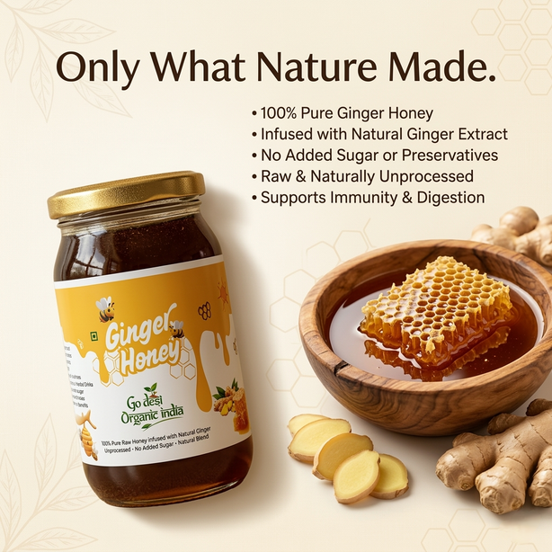 Ginger Honey 100% Pure Natural Raw Honey with Adrak by Go Desi Organic India