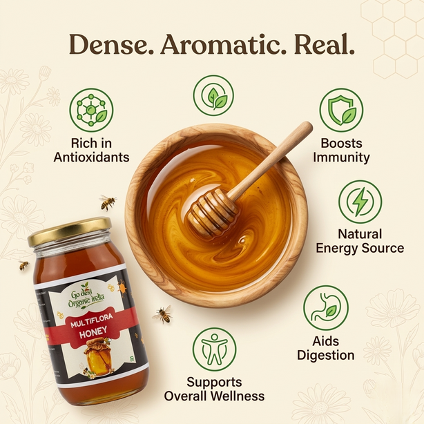 Raw multifloral honey 500g – Unprocessed natural shahad from Go Desi Organic India
